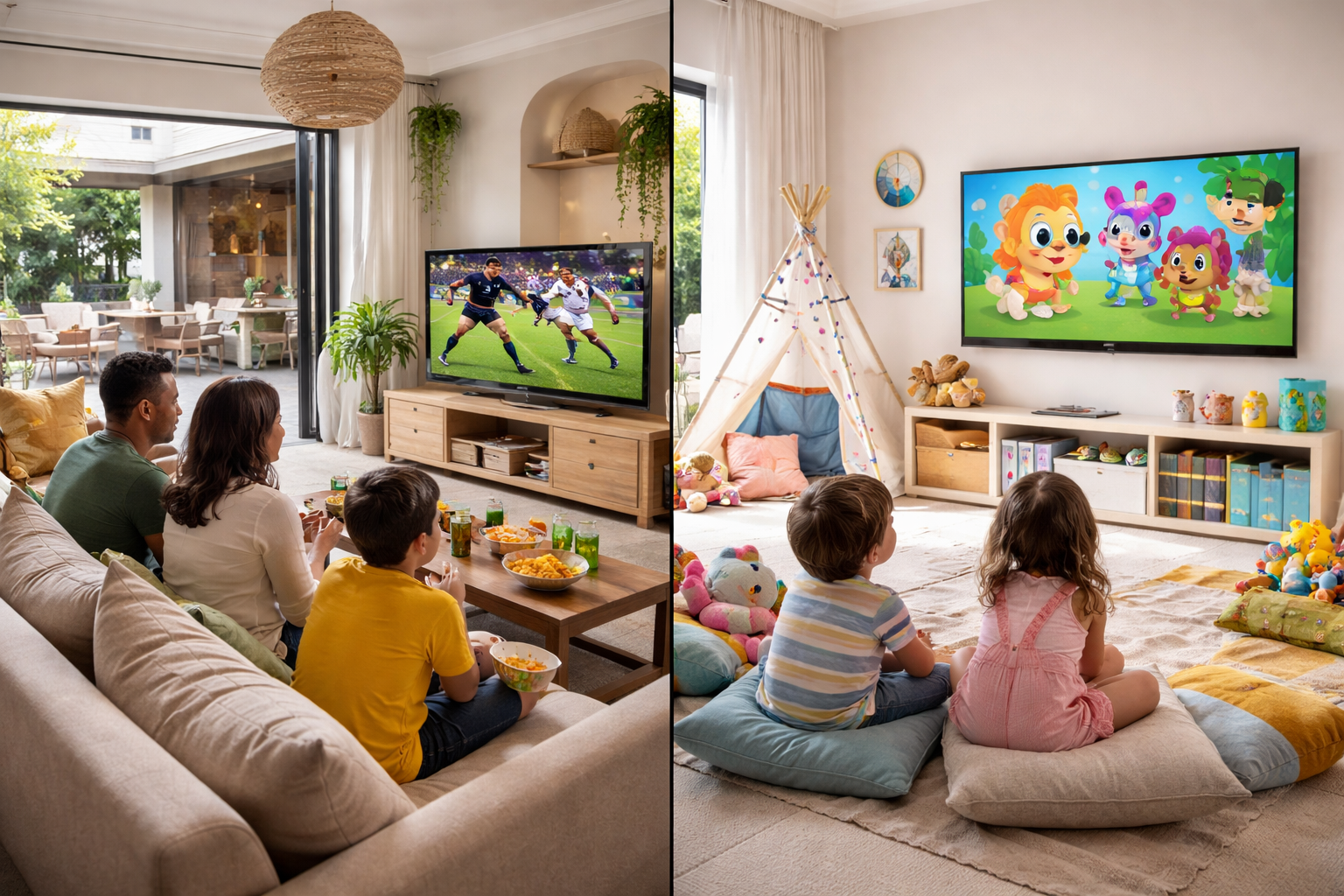 Two TVs showing different DStv channels through Extra View