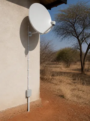 Tidy coaxial cable run and weatherproof junction box on a Lowveld farmhouse wall